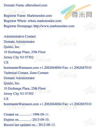 域名AfterSchool.com的whois信息