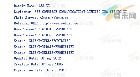 域名188.cc的whois信息