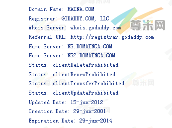 域名haina.com的whois信息