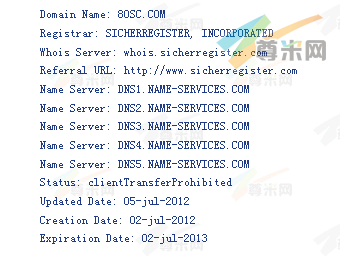 域名80sc.com的whois信息