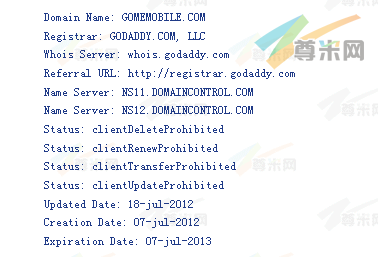 域名GomeMobile.com的whois信息