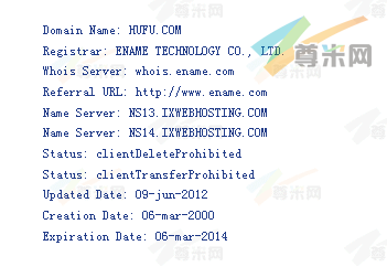 域名hufu.com的whois信息