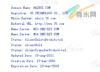 域名haikui.com的whois信息