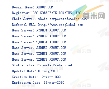 域名About.com的whois信息