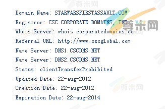 域名StarWarsFirstAssault.com的whois信息