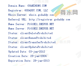 域名guanzhong.com的whois信息