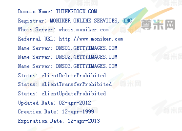 域名thinkstock.com的whois信息