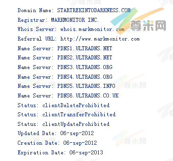 域名startrekintodarkness.com的whois信息