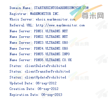 域名startrekintodarknessmovie.com的whois信息