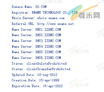域名so.com的whois信息