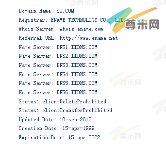 域名so.com的whois信息