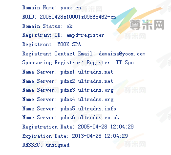 域名Yoox.cn的whois信息