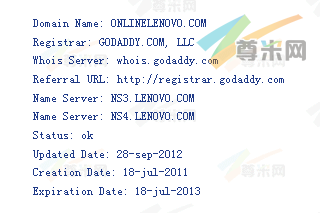 域名onlinelenovo.com的whois信息