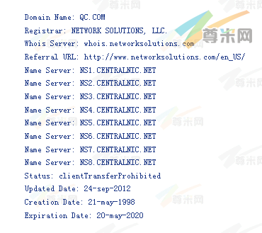 域名qc.com的whois信息