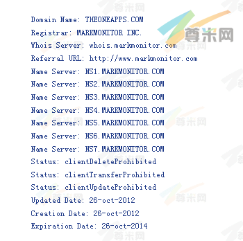 域名TheOneApps.com的whois信息