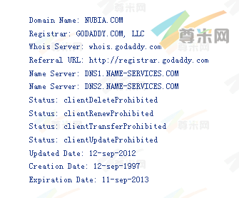 域名nubia.com的whois信息