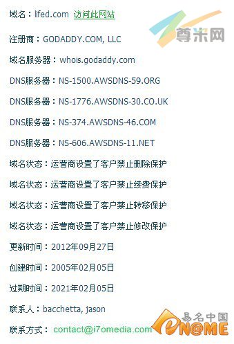 图：Lifed.com的Whois信息